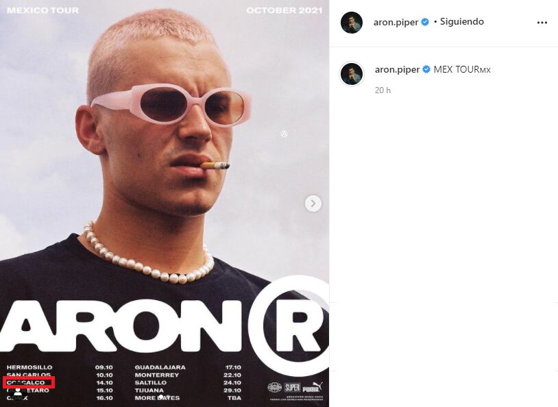 Arón Piper anuncia su gira por México, va a Coacalco.