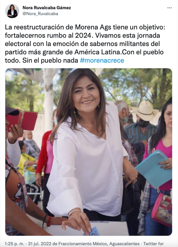 Nura Ruvalcaba pariticipa en la interna de Morena/ Tuit de @Nora_Ruvalcaba