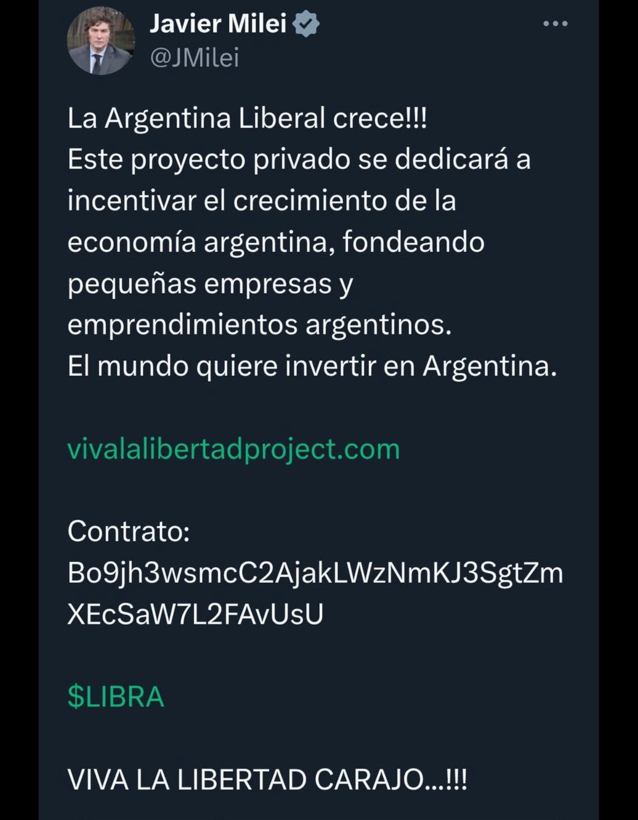 Javier Milei promociona criptomoneda $Libra