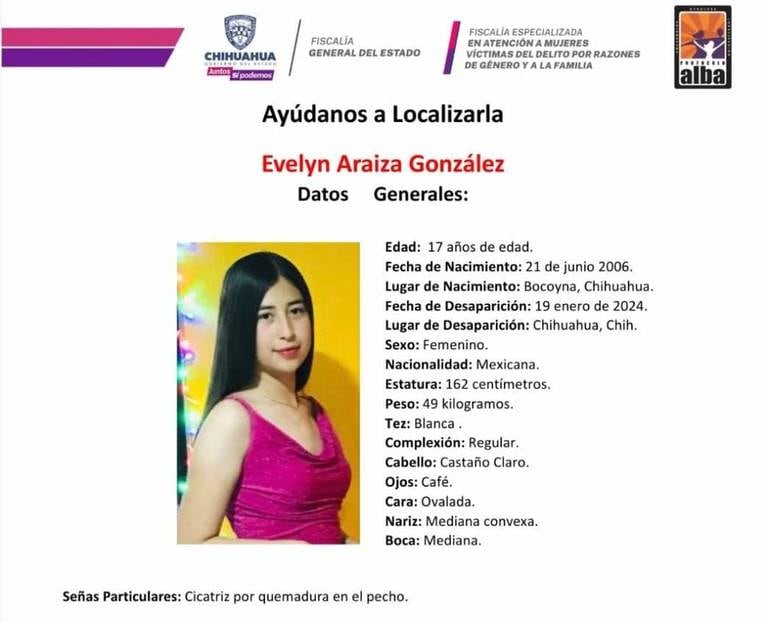 Evelyn Araiza habría desaparecido el 19 de enero en Chihuahua
