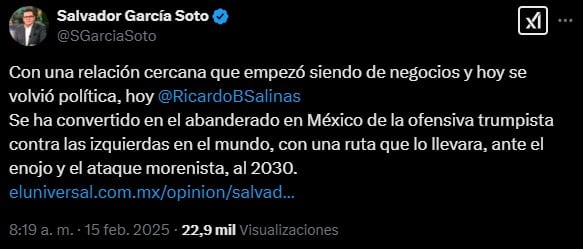 Ricardo Salinas Pliego se lanza en contra del columnista Salvador García Soto.