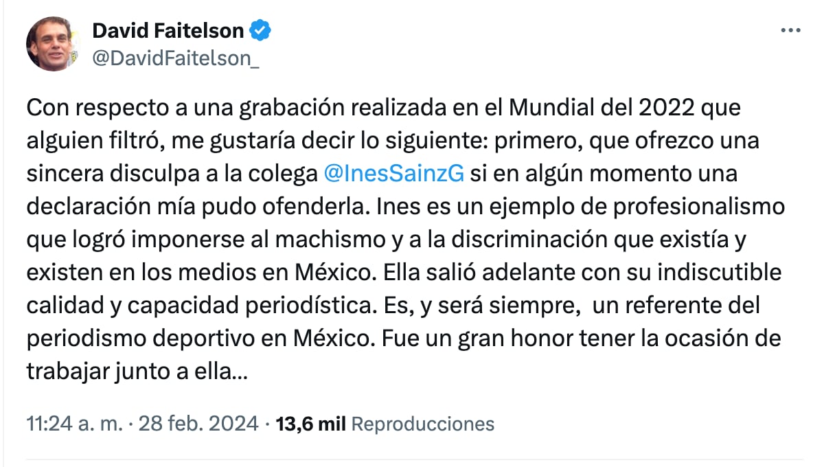 David Faitelson sobre su video en donde critica a Inés Sainz
