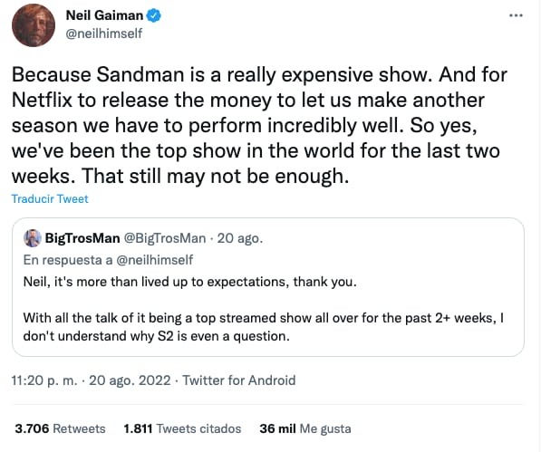 Neil Gaiman responde porque The Sandman podría no tener segunda temporada