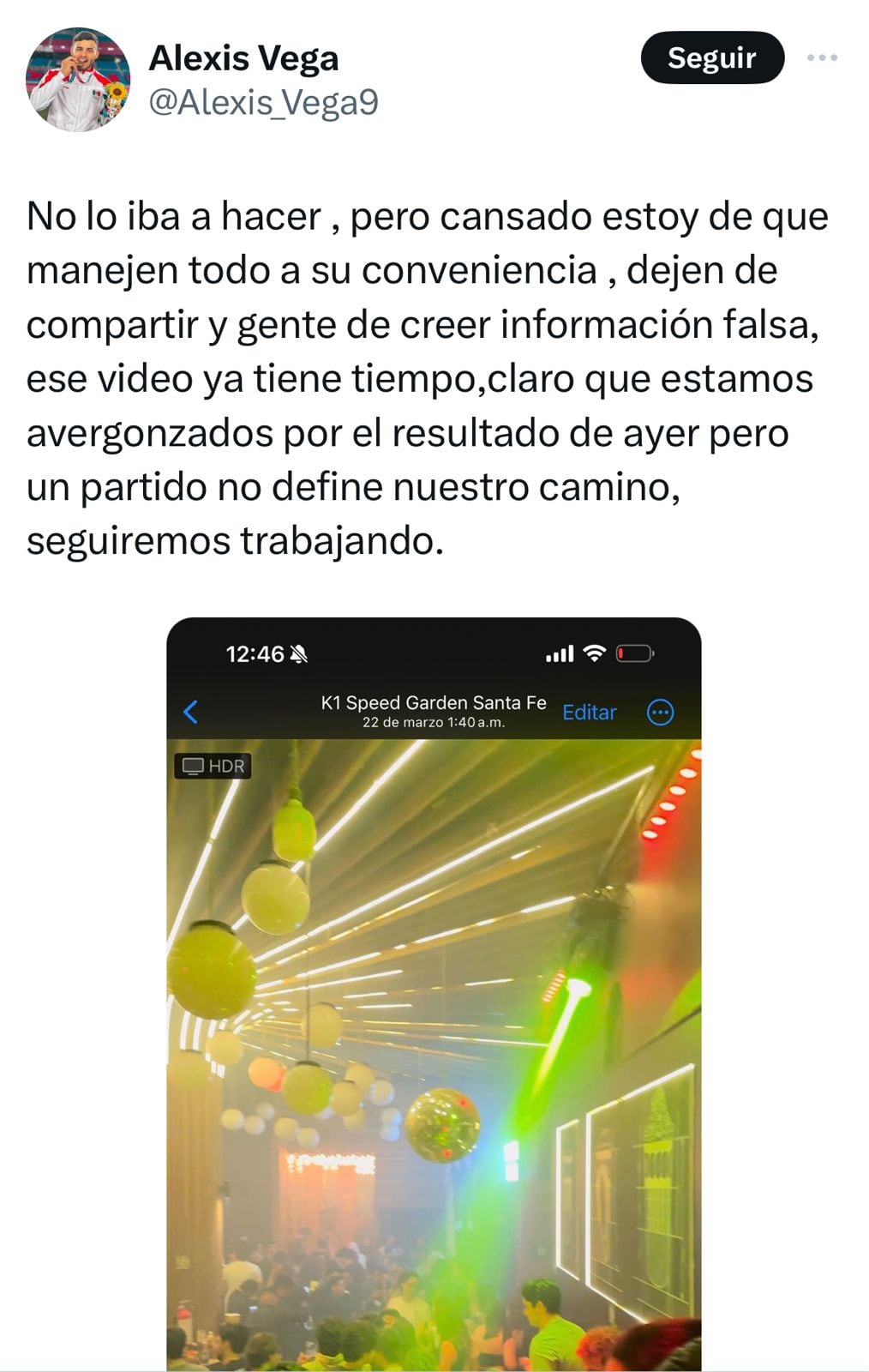 Tuit de Alexis Vega