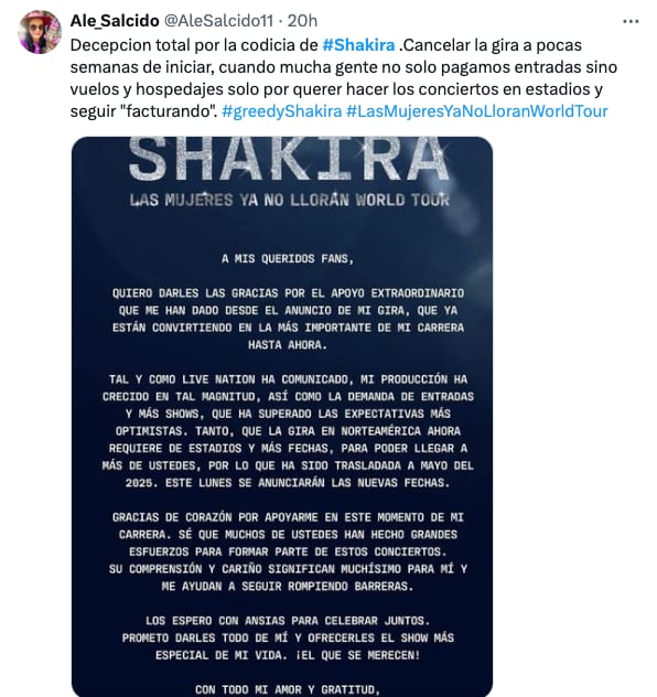 Shakira decepciona a fans