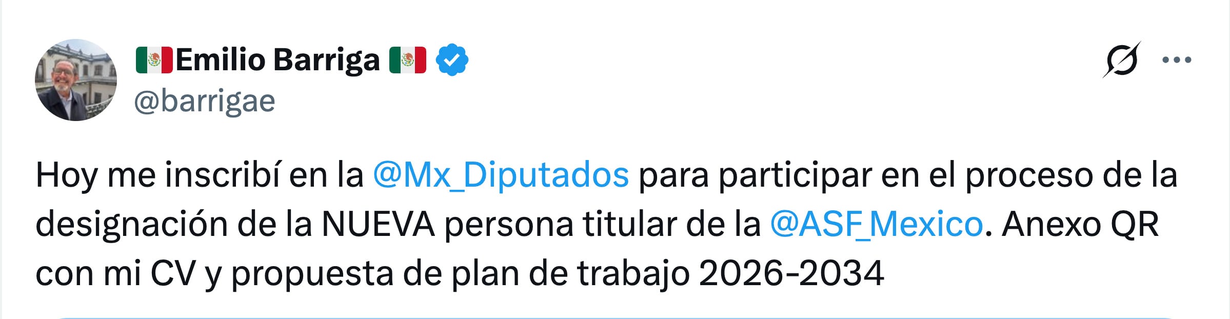 Emilio Barriga se registra para participar en proceso de designación de titular de la ASF