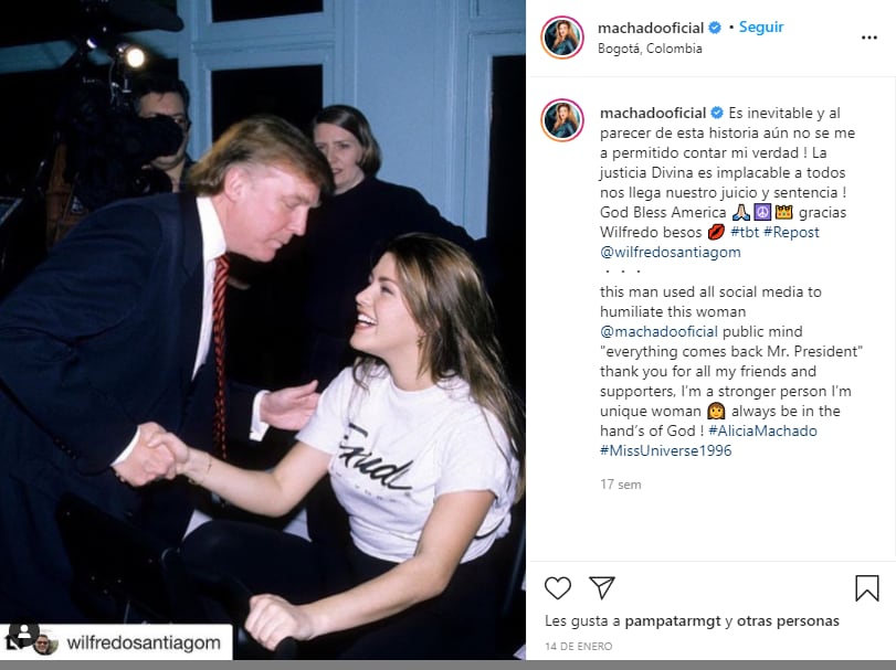 Post en Instagram de Alicia Machado con Trump.