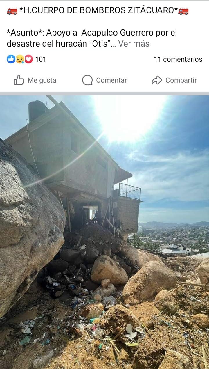 Deslave en Acapulco atendido por bomberos de Zitácuaro