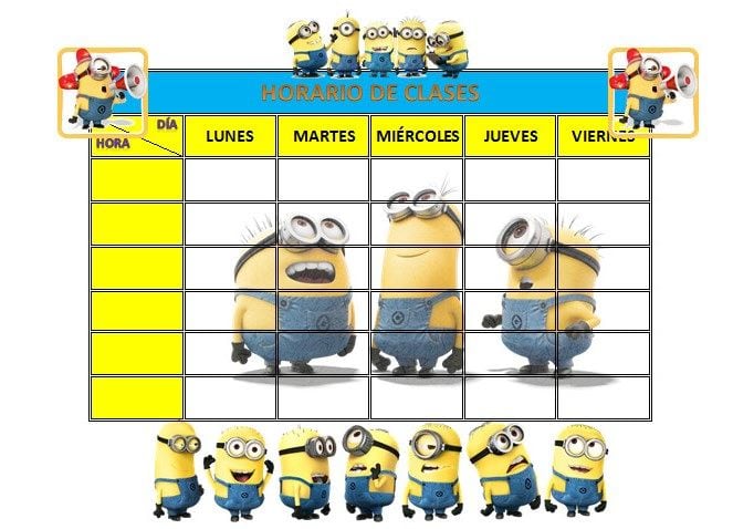 Horario escolar de Minions para regreso a clases 2024 tradicional