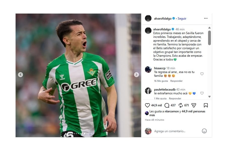 Álvaro Fidalgo se despidió del Betis