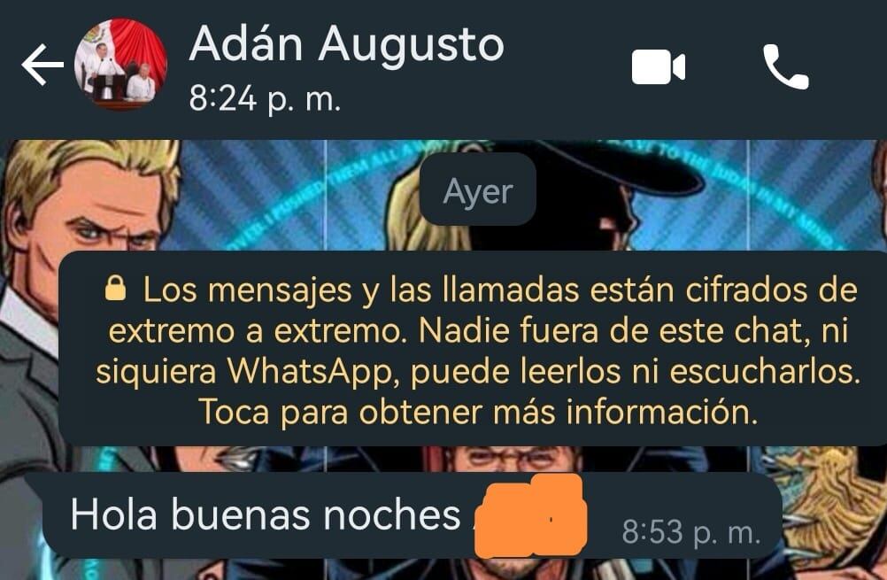 Whatsapp de Adán Augusto