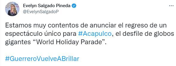 Evelyn Salgado anuncia el World Holiday Parade, el desfile de globos gigantes más grande del mundo; será en Acapulco el 6 de enero