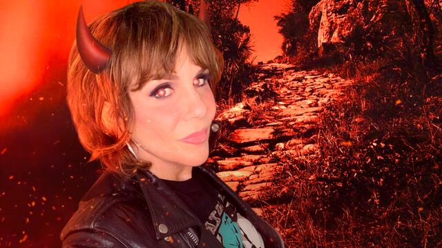 La actriz Rebecca Jones con cuernos de diablo