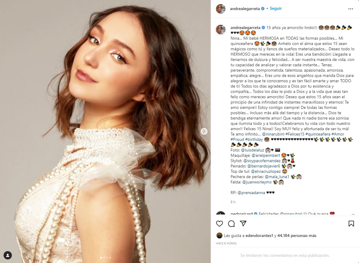 Andrea Legarreta felicita a su hija Nina