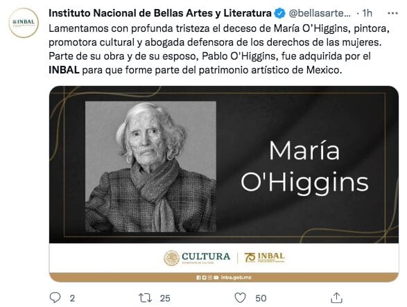 Tuits sobre la muerte de María O’Higgins