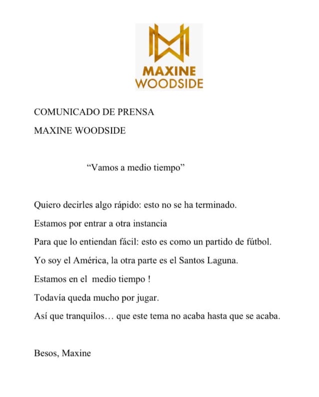 Maxine Woodside lanzó un extraño comunicado contra Ana María Alvarado