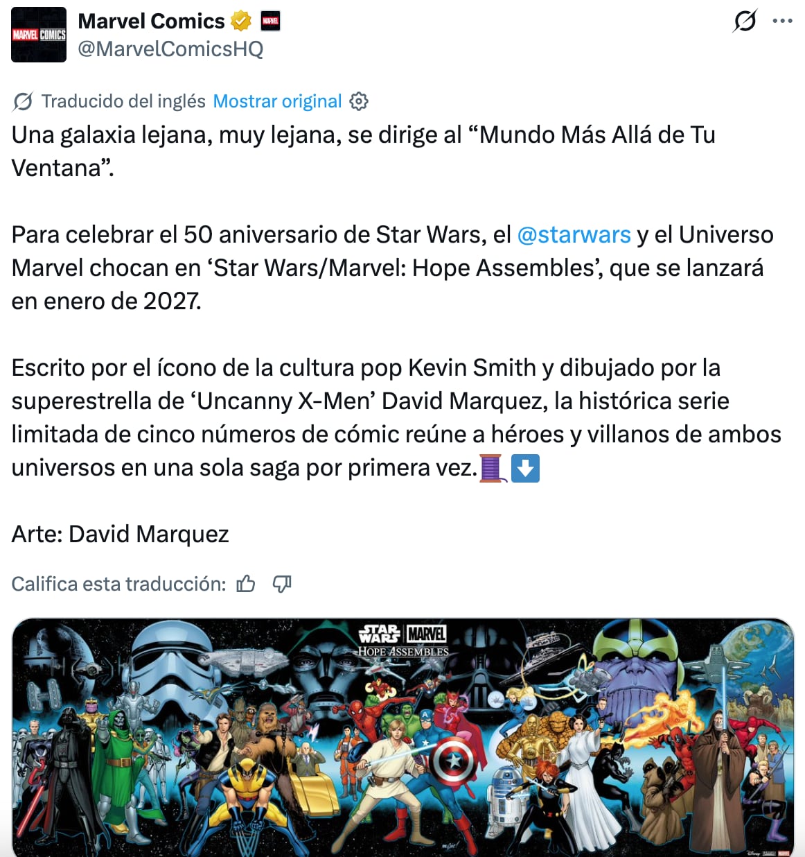 Habrá un crossover de Marvel y Star Wars