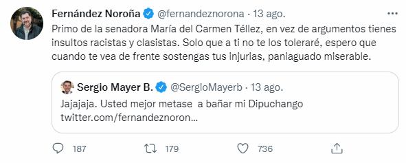 Sergio Mayer pelea con Noroña en Twitter