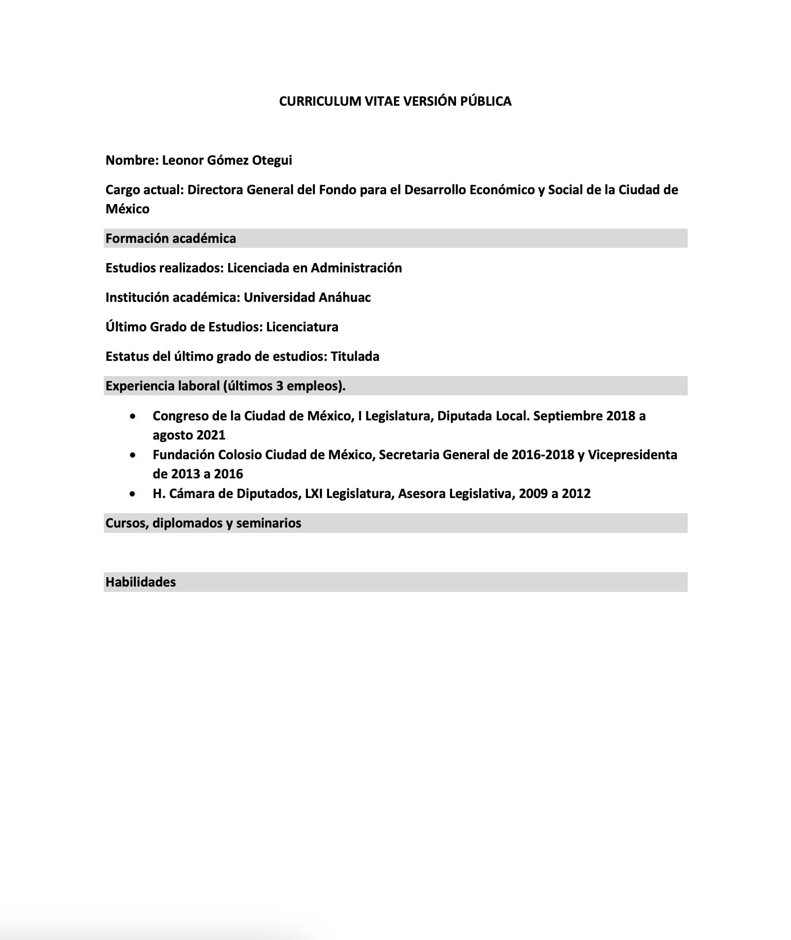 Currículum de Leonor Otegui, diputada local de Morena en CDMX
