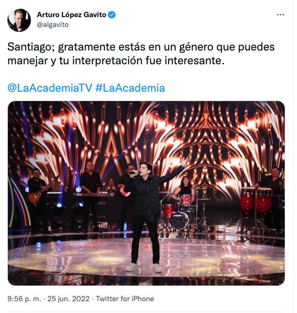 Tuit de Arturo López Gavito para Santiago, La Academia