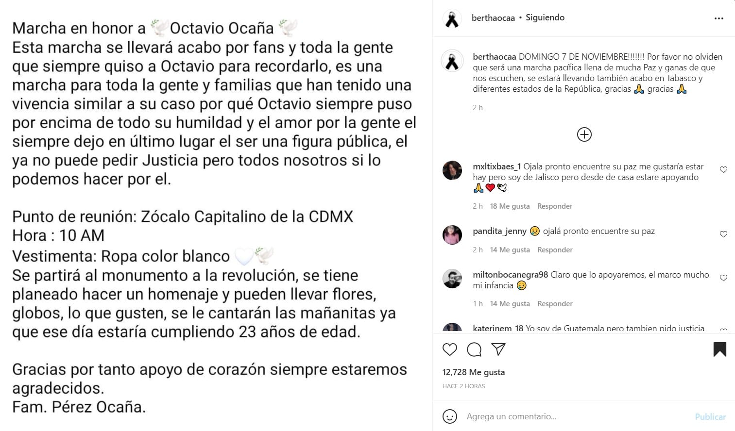 Hermana de Octavio Ocaña explica motivos de marcha