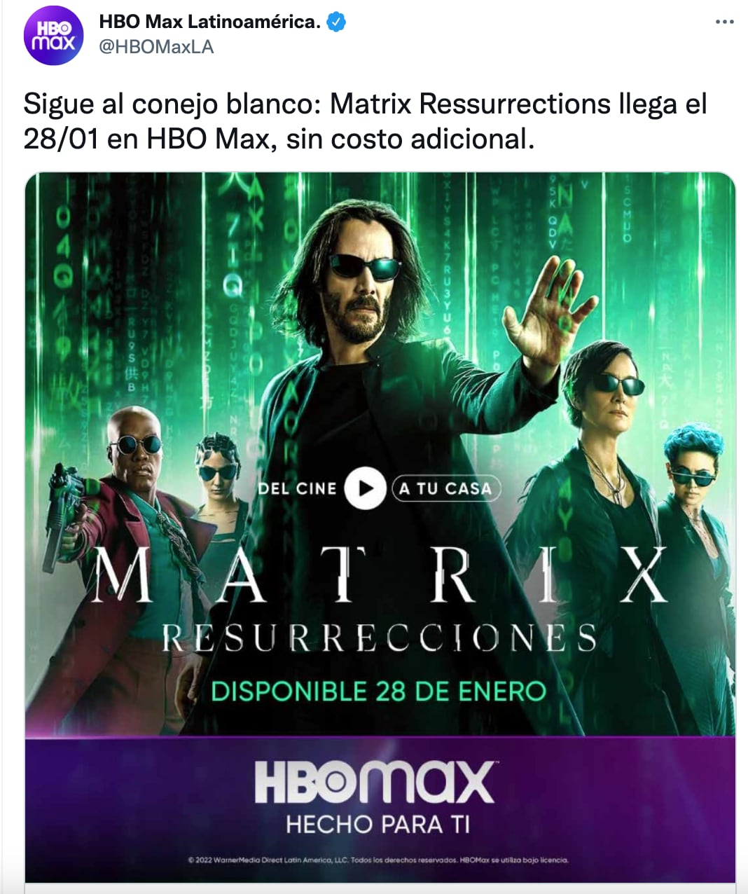 ‘Matrix Resurrections’ llega a HBO Max