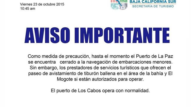 En Los Cabos el puerto permanece operando con normalidad.
