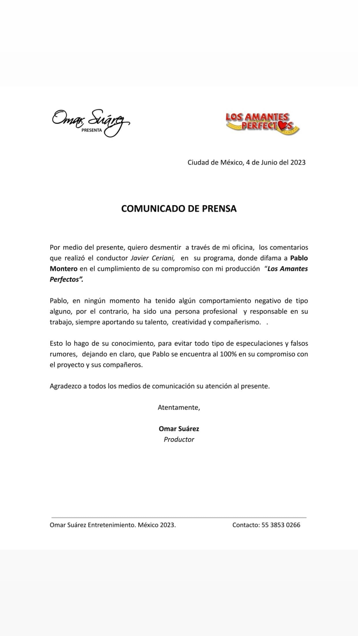 Productor desmiente que Pablo Montero esté de peleonero con Cristián de la Fuente.