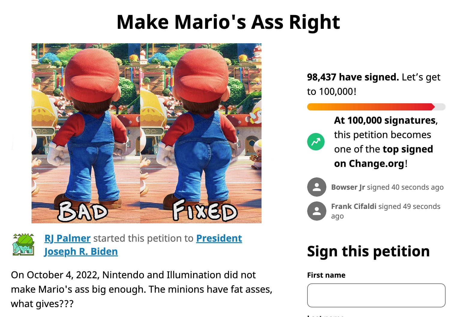 Change.org por las nalgas de Mario