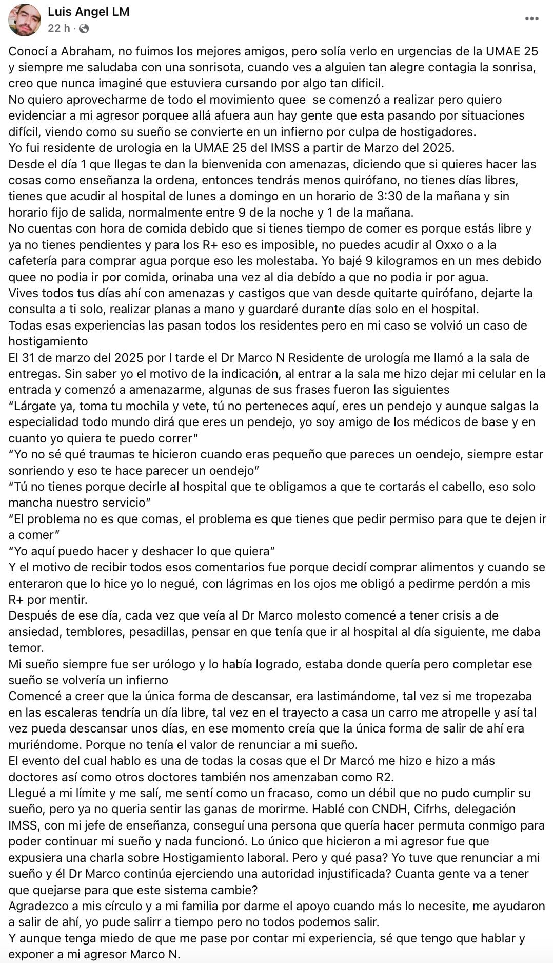 Maltrato a médicos residentes en Unidad Médica de Alta Especialidad 25 del IMSS