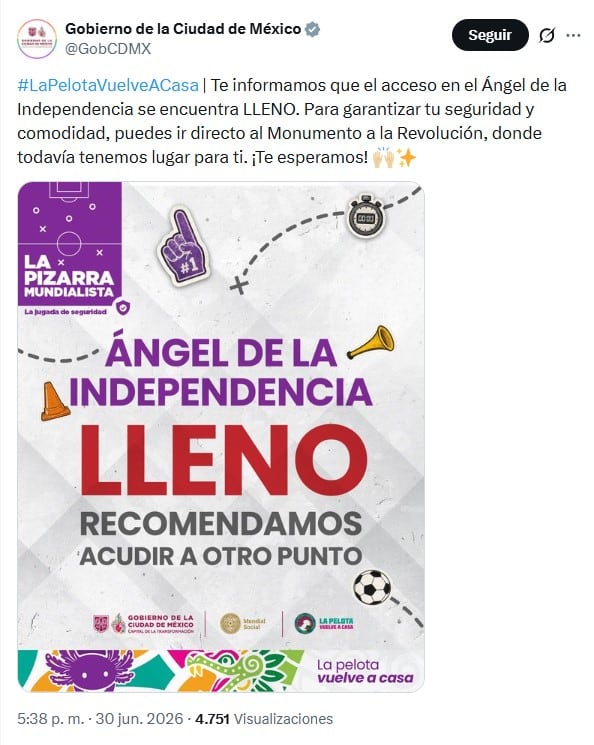 Ángel de la Independencia lleno; autoridades de CDMX piden cambiar de punto