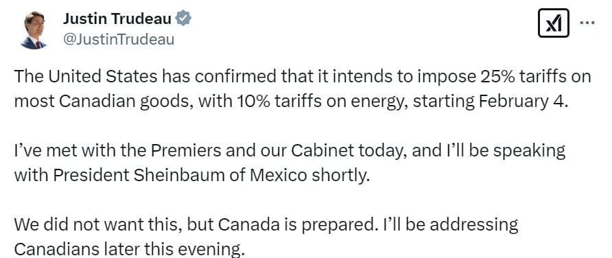 Justin Trudeau sobre aranceles