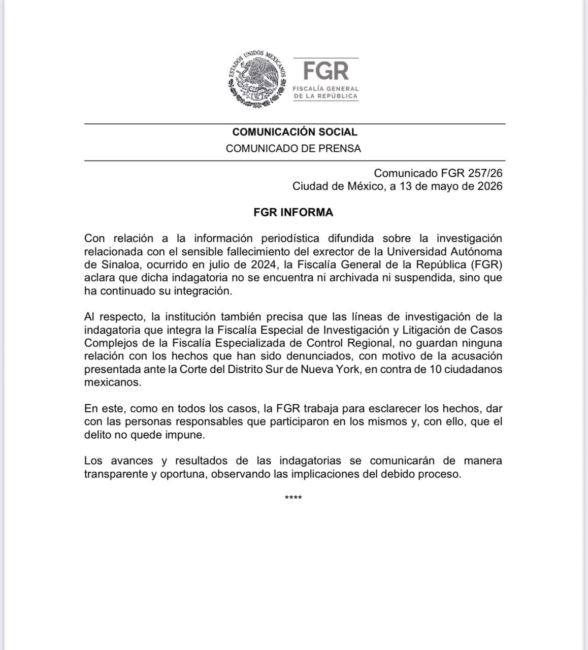 Héctor Melesio Cuén: FGR aclara versiones sobre investigación de su homicidio
