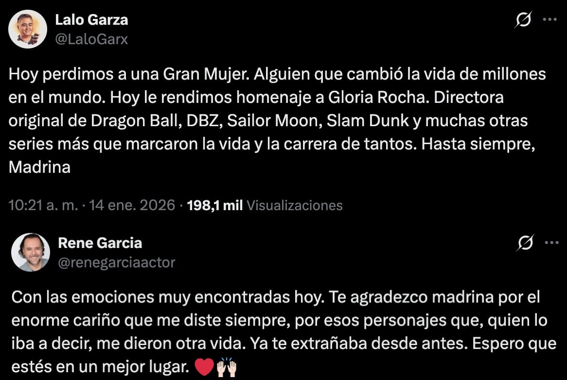 Lalo Garza y René García, actores de doblaje, despiden a Gloria Rocha
