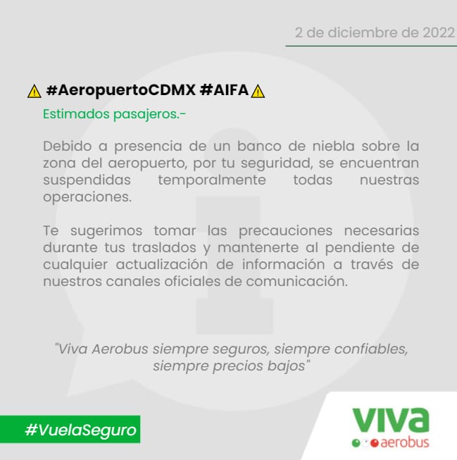 ¿Qué pasa en el AICM hoy 2 de diciembre? un banco de niebla afectan los vuelos