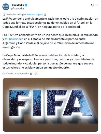 FIFA investigará presuntos insultos racistas a IShowSpeed