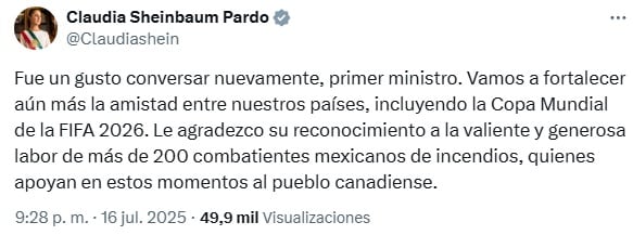 Claudia Sheinbaum y Mark Carney revelaron los temas de su última llamada