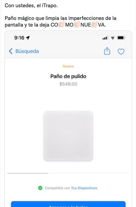 Tuit sobre el "trapito limpiador" de Apple