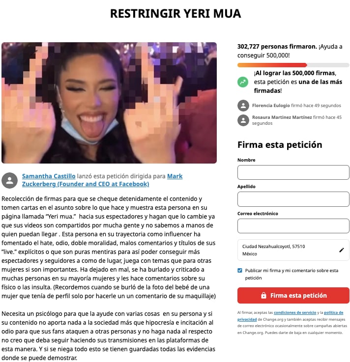 Piden restringir Facebook de Yeri Mua