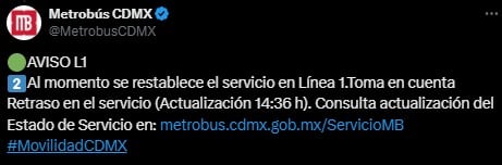 Afectaciones al MB por bloqueo en avenida Insurgentes.