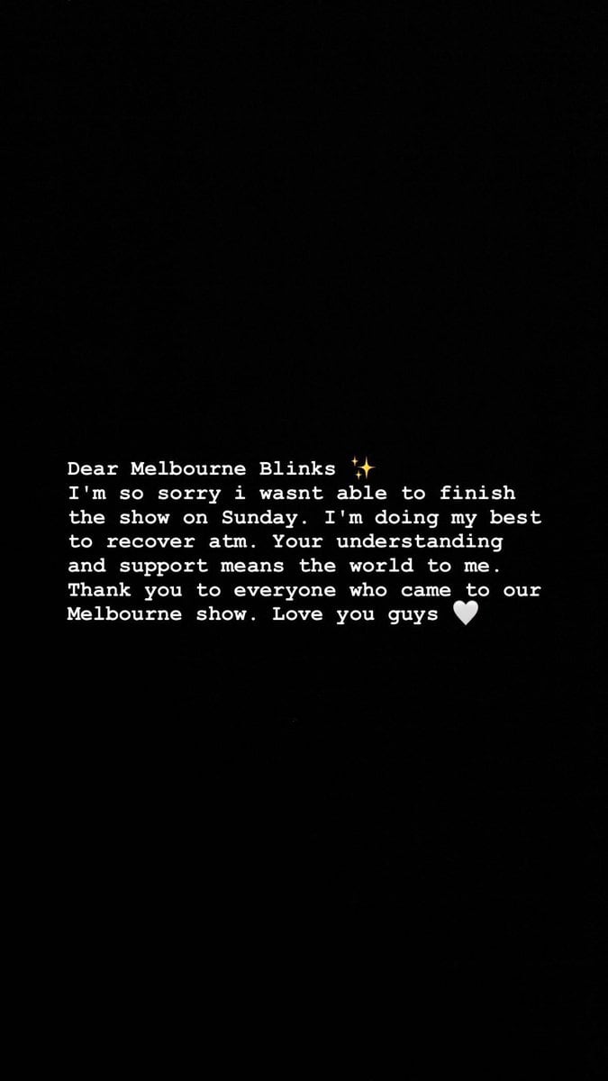 Jennie agradece el apoyo tras no terminar concierto de Blackpink.