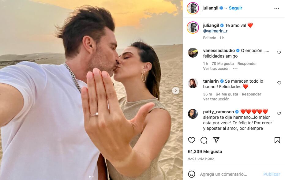 Julián Gil le pide matrimonio a Valeria Marín tras dos años de relación