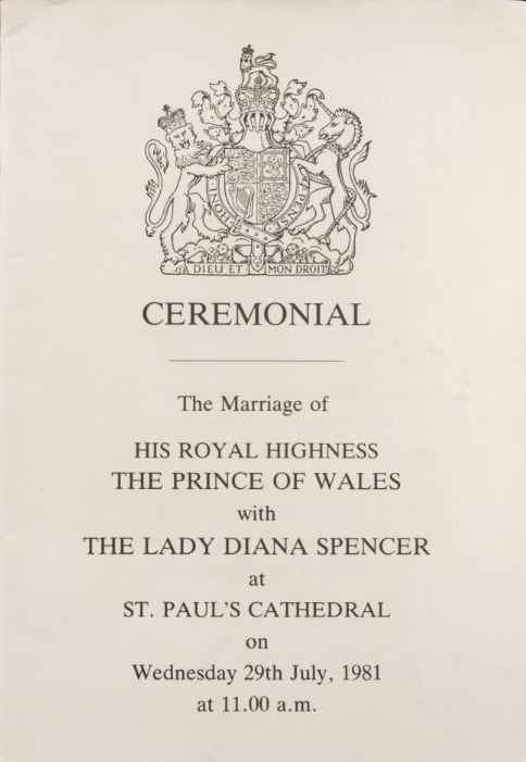 Invitación boda de la Princesa Diana