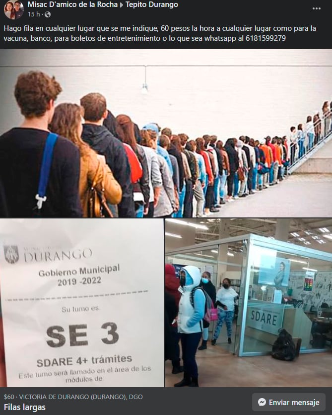 Joven de Durango se queda sin trabajo y hace filas para ganar dinero