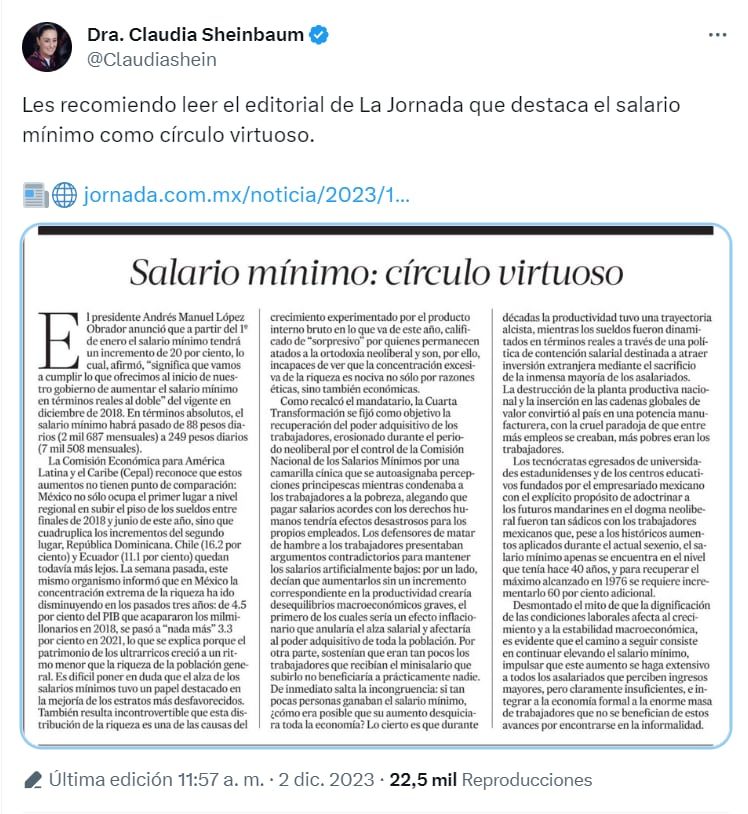 Claudia Sheinbaum tweet