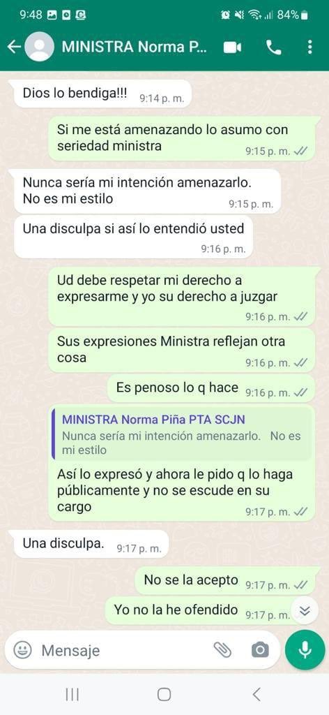ALEJANDRO ARMENTA COMPARTIÓ CONVERSACIÓN CON NORMA PIÑA EN DONDE "INTENTÓ" AMENAZARLO