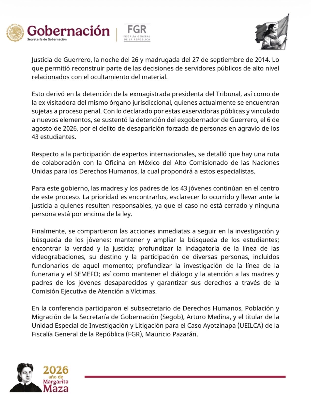 Gobernación detalla 4 nuevas líneas de investigación sobre el caso Ayotzinapa