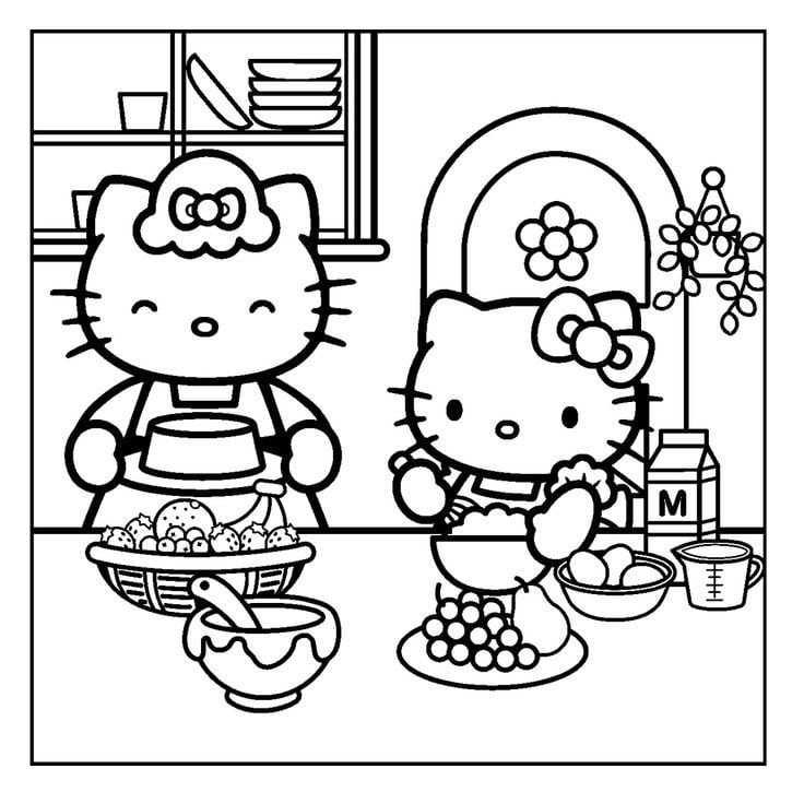 Dibujos de Hello Kitty y su mamá para colorear