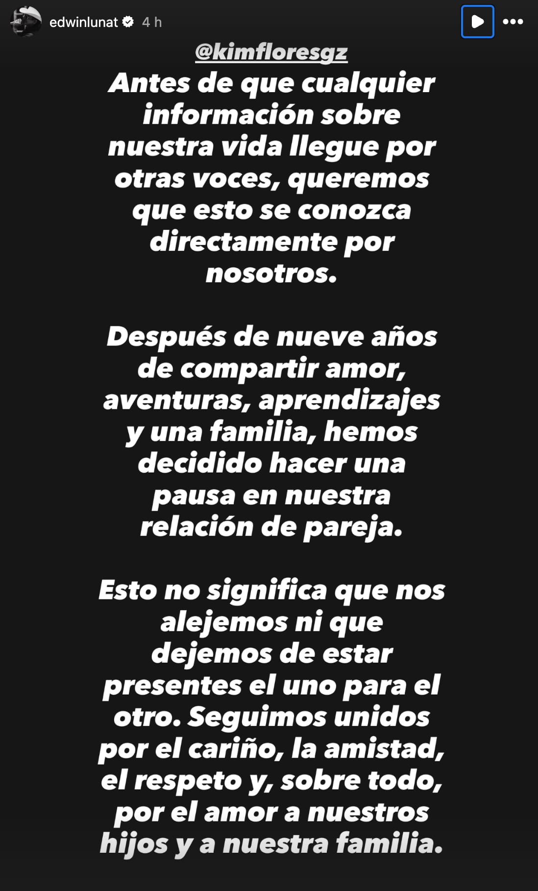 Edwin Luna y Kimberly Flores ponen en pausa su relación tras 9 años juntos