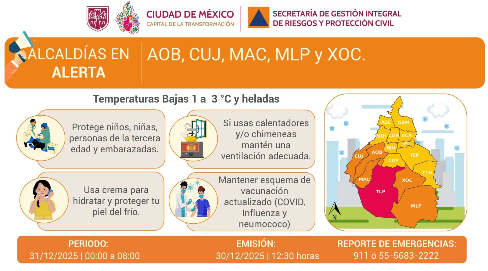 Alerta por heladas en CDMX este Año Nuevo